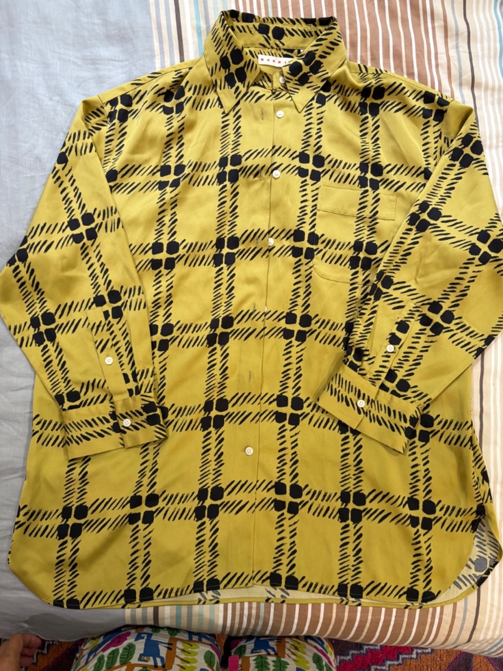 Marni x Uniqlo Yellow & Black Checked Shirt | Oversized Button-Up - Picture 4 of 8